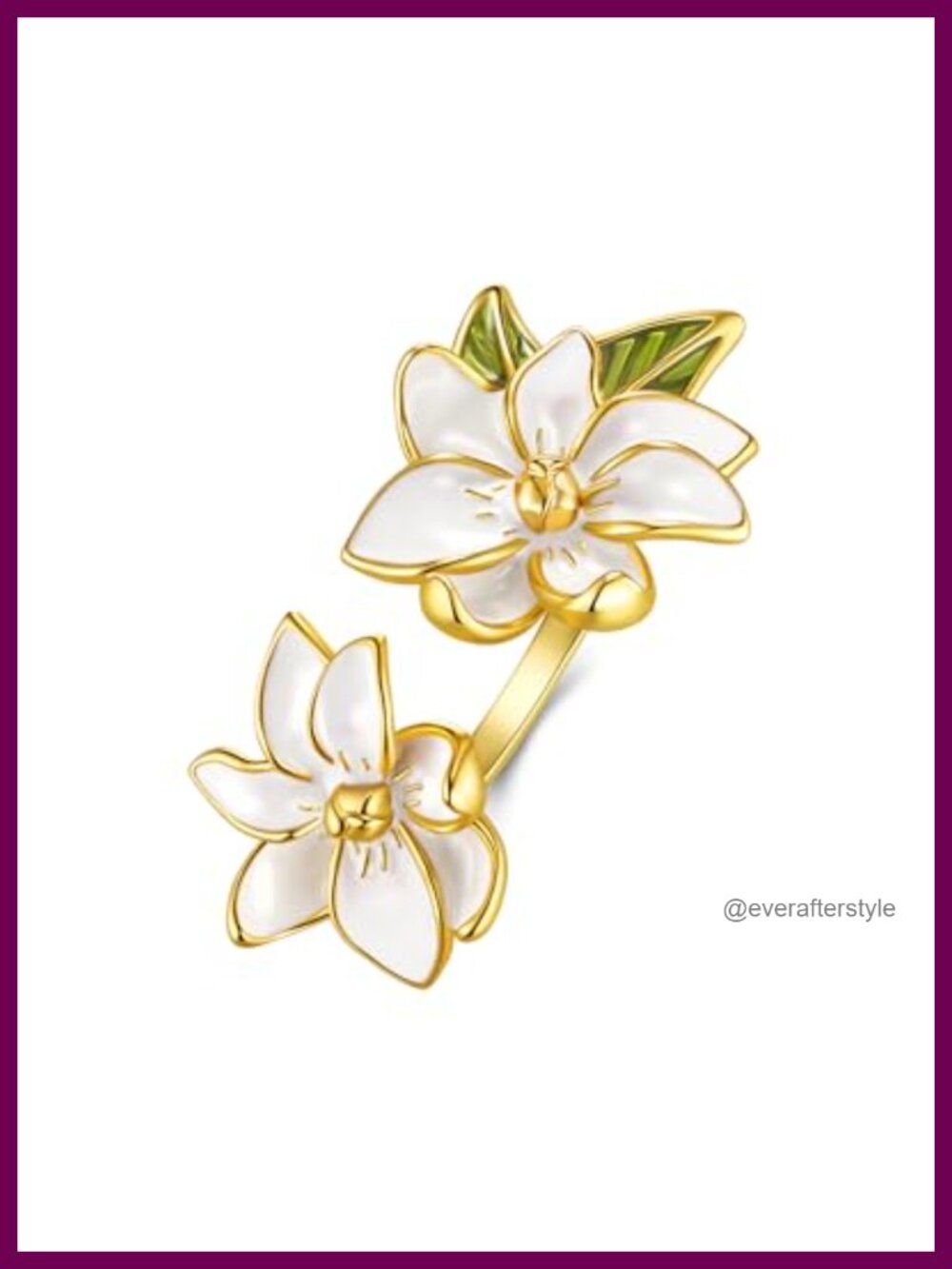 Gold Plated White Enamel Floral Adjustable Statement Ring